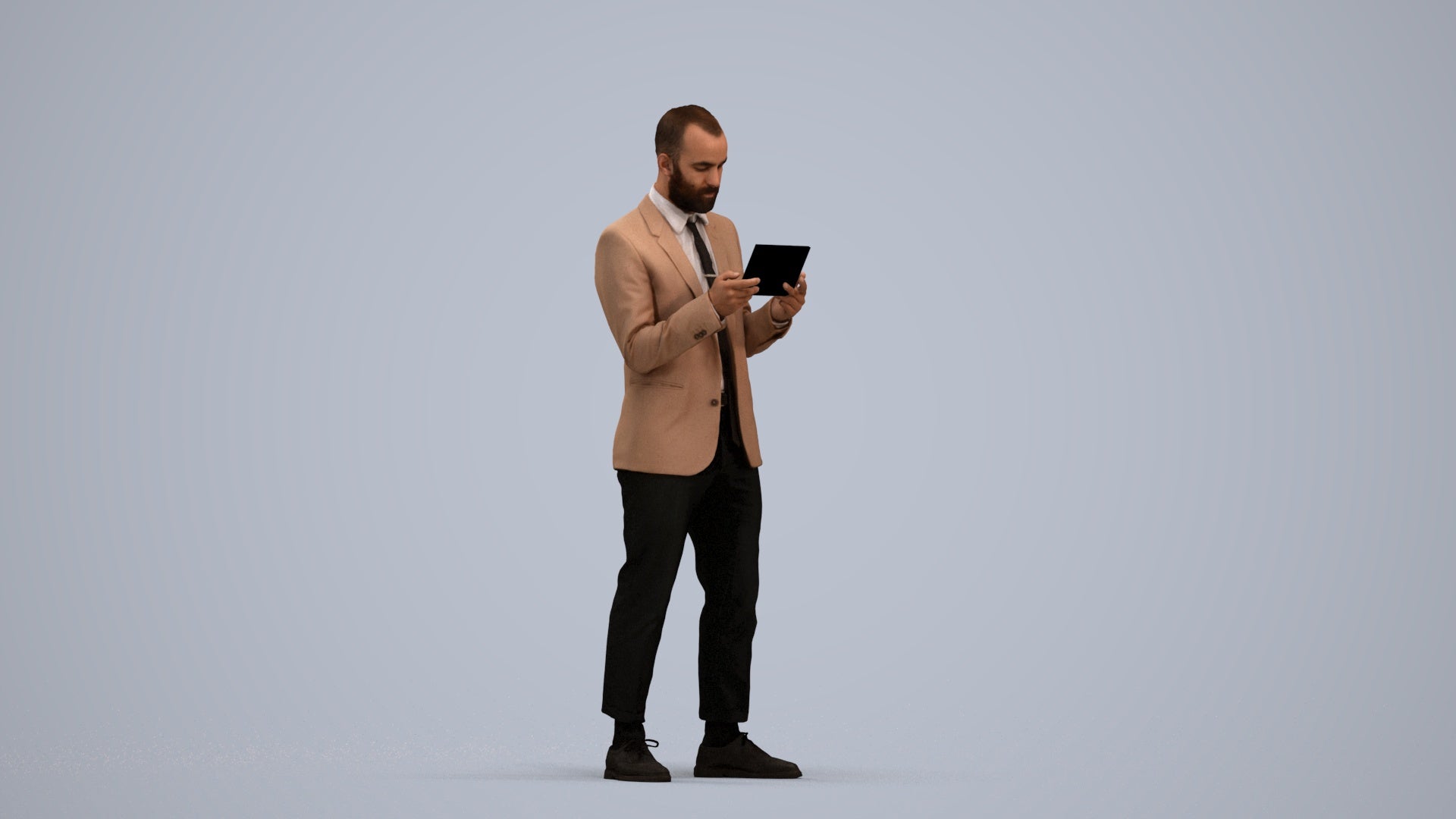 realistic 3D man business standing, scanned archviz people for Blender and 3ds Max, standing pose render
