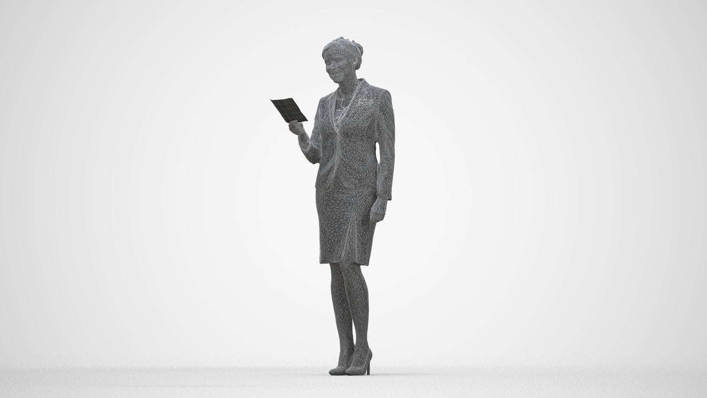 3D people model woman hospitality, scanned human for 3ds Max rendering, wireframe back view
