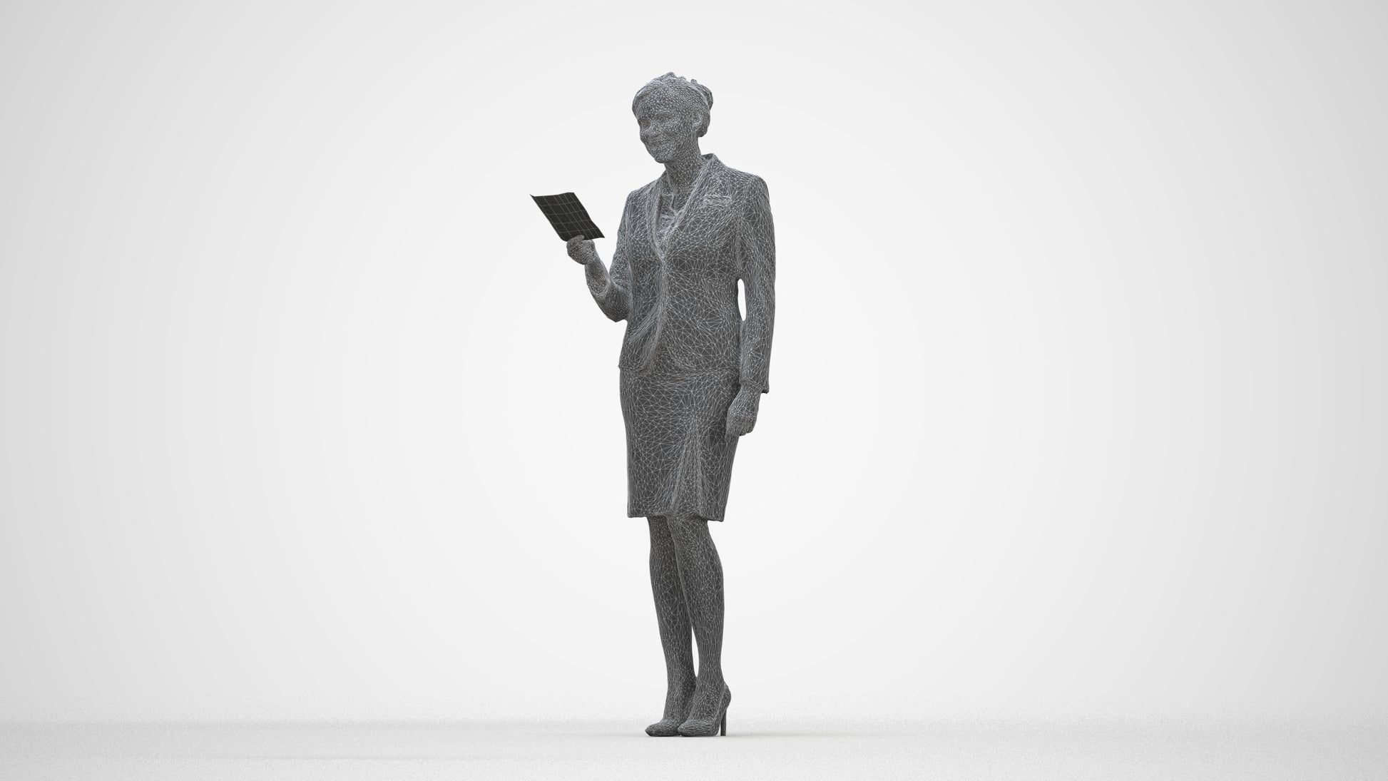 3D people model woman hospitality, scanned human for 3ds Max rendering, wireframe back view