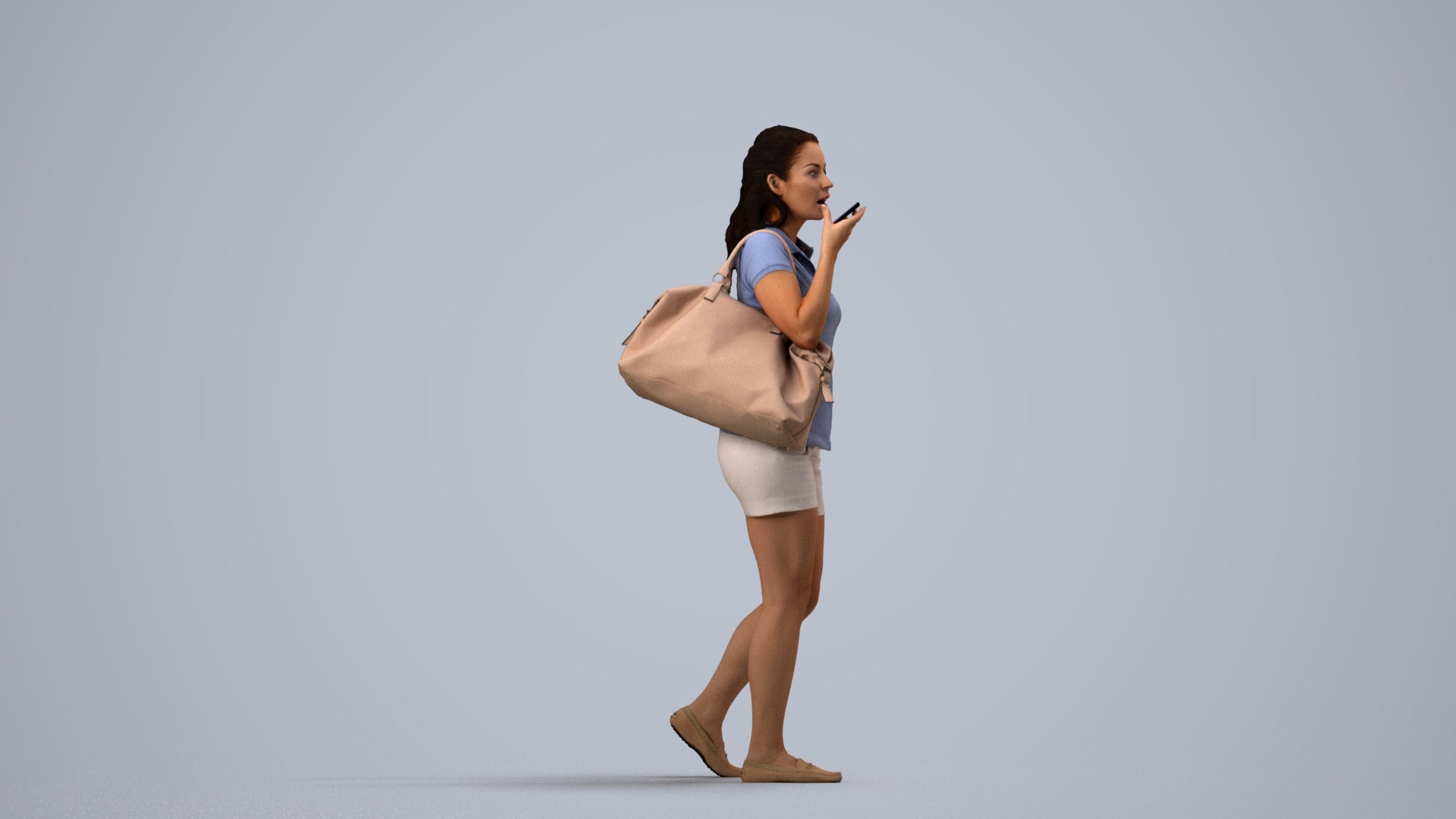 realistic 3D people woman casual walking, render-ready for V-Ray and Corona, FBX OBJ, side view render
