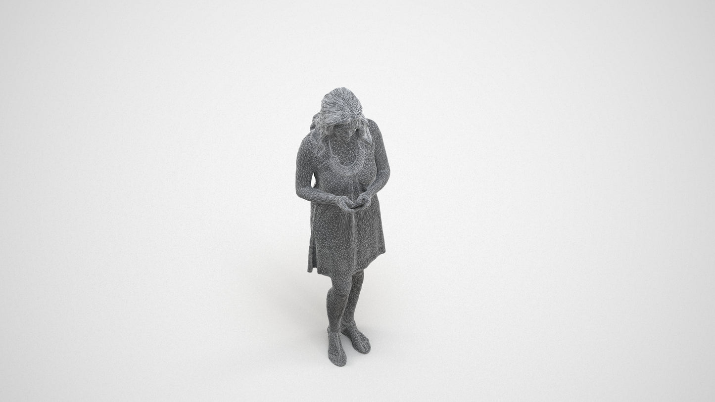 scanned 3D woman casual pool, photogrammetry people for Enscape and V-Ray, wireframe three-quarter view