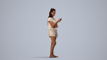 realistic 3D people woman casual standing, render-ready for V-Ray and Corona, FBX OBJ, side view render