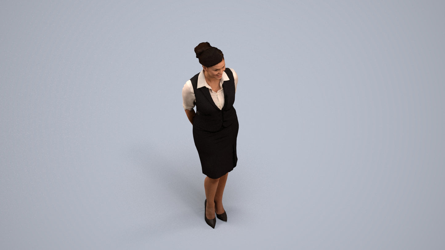 realistic 3D people woman hospitality, render-ready for V-Ray and Corona, FBX OBJ, back view render