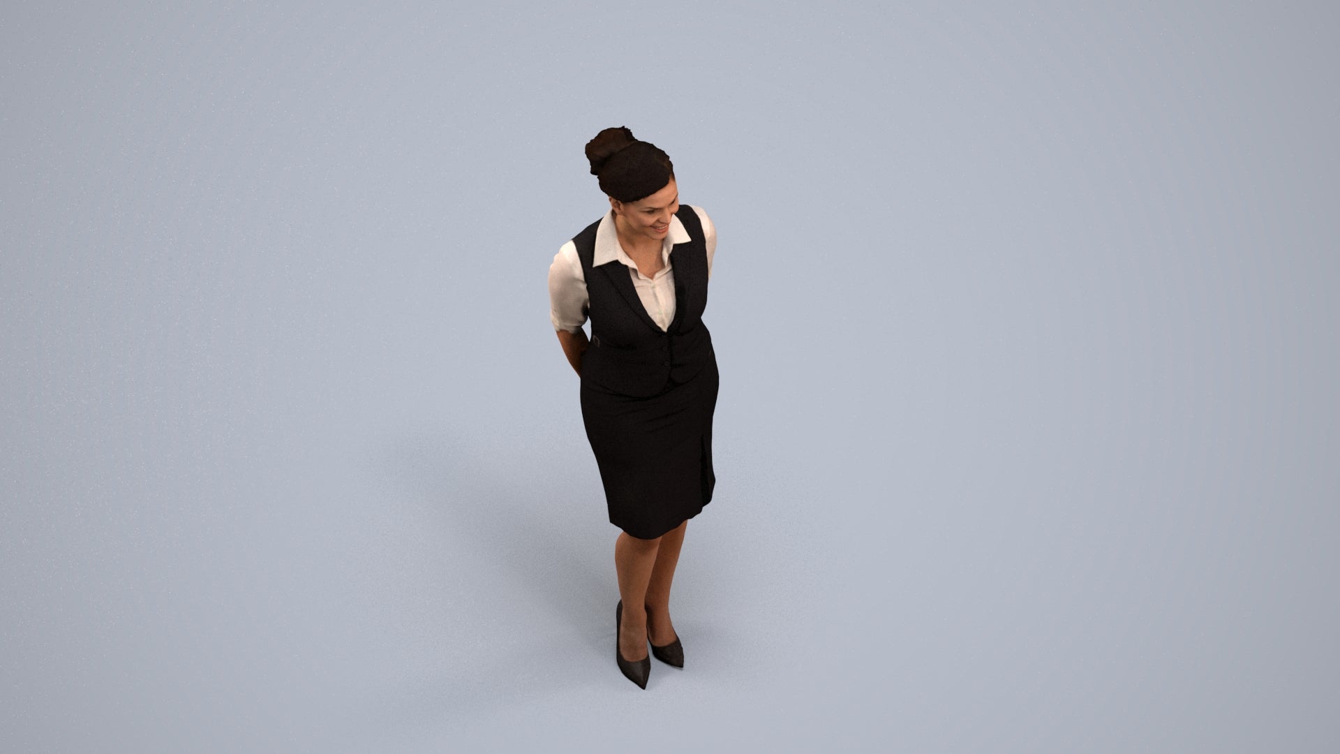 realistic 3D people woman hospitality, render-ready for V-Ray and Corona, FBX OBJ, back view render