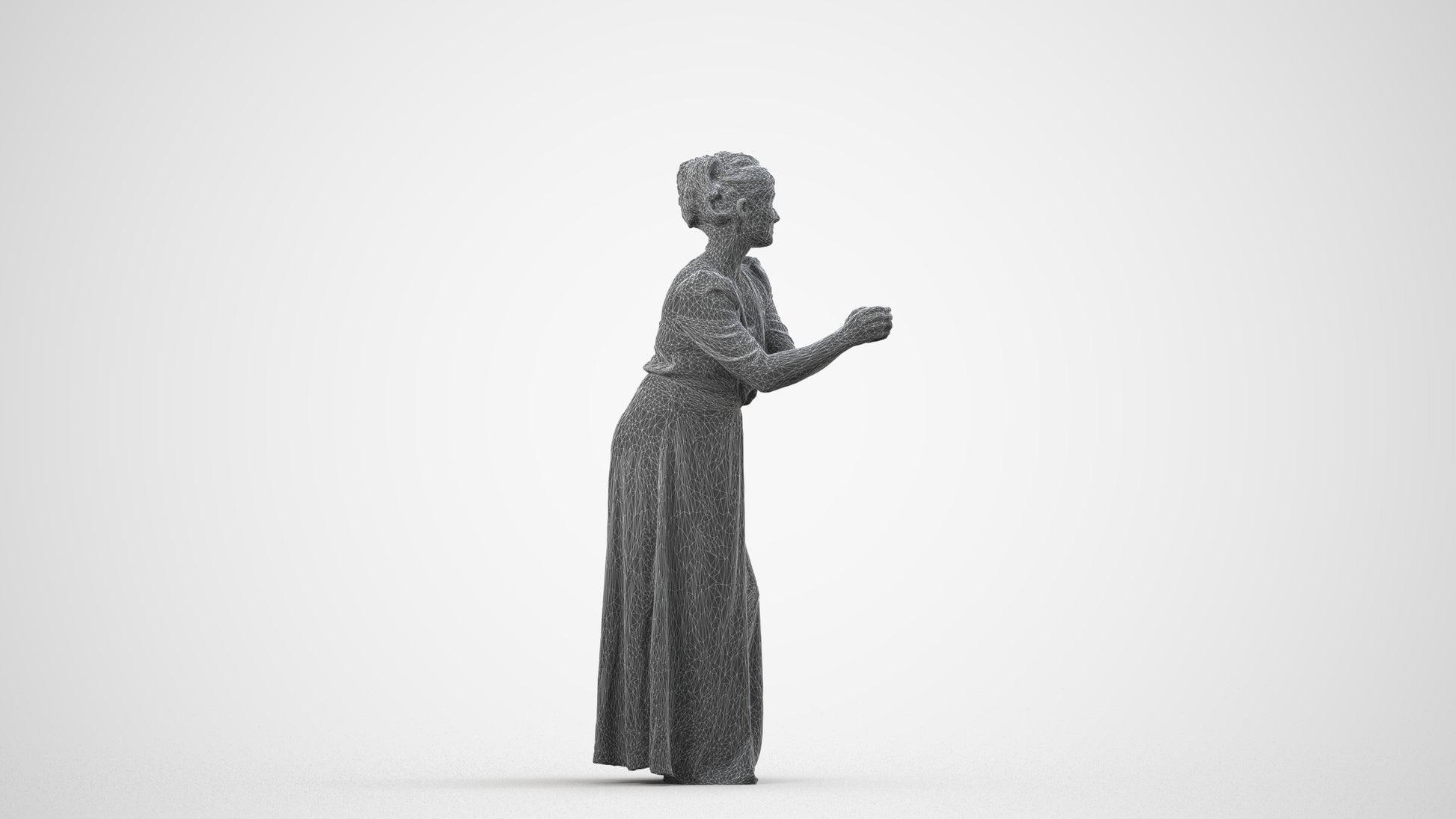 3D people model woman casual standing, scanned human for 3ds Max rendering, wireframe side view