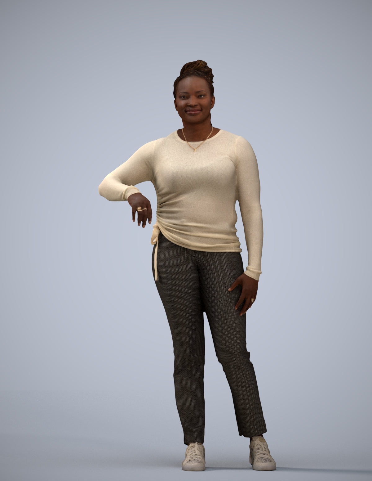 scanned 3D woman casual standing, photogrammetry people for Enscape and V-Ray