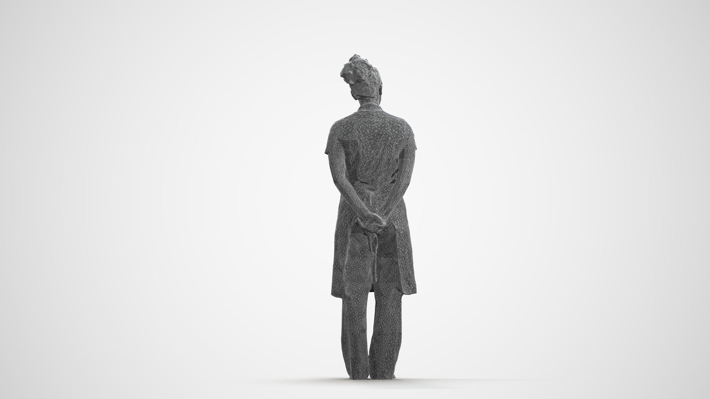 realistic 3D human woman hospitality, archviz people FBX OBJ for Blender, wireframe front view