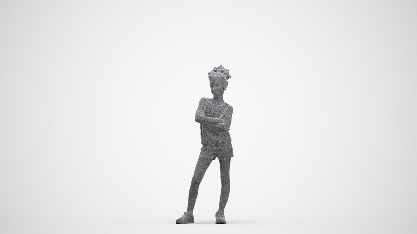 scanned 3D girl sport kids, photogrammetry people for Enscape and V-Ray, three-quarter front view render
