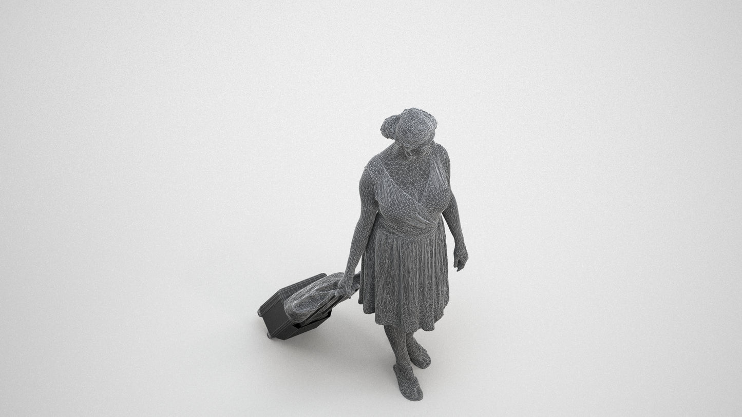 photogrammetry 3D woman casual walking, realistic human model archviz FBX, wireframe three-quarter view