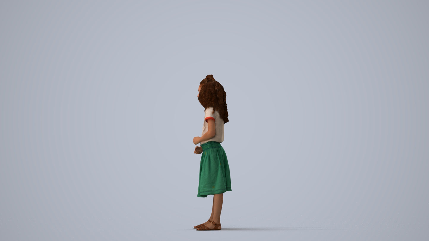 realistic 3D girl casual kids, scanned archviz people for Blender and 3ds Max, three-quarter view render