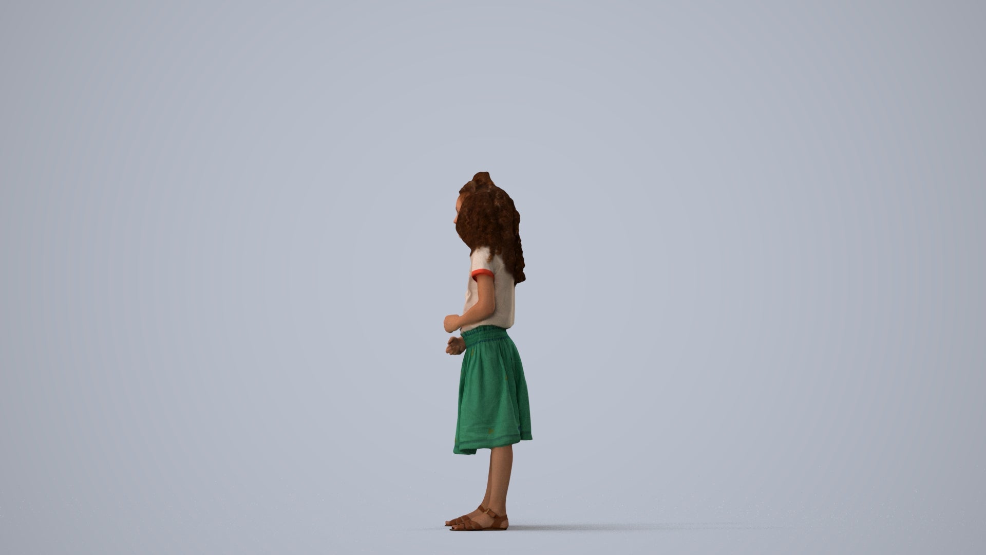 realistic 3D girl casual kids, scanned archviz people for Blender and 3ds Max, three-quarter view render