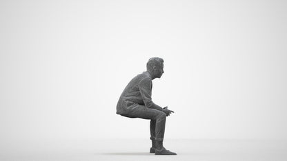 photogrammetry 3D man business sitting, realistic human model archviz FBX, wireframe side view