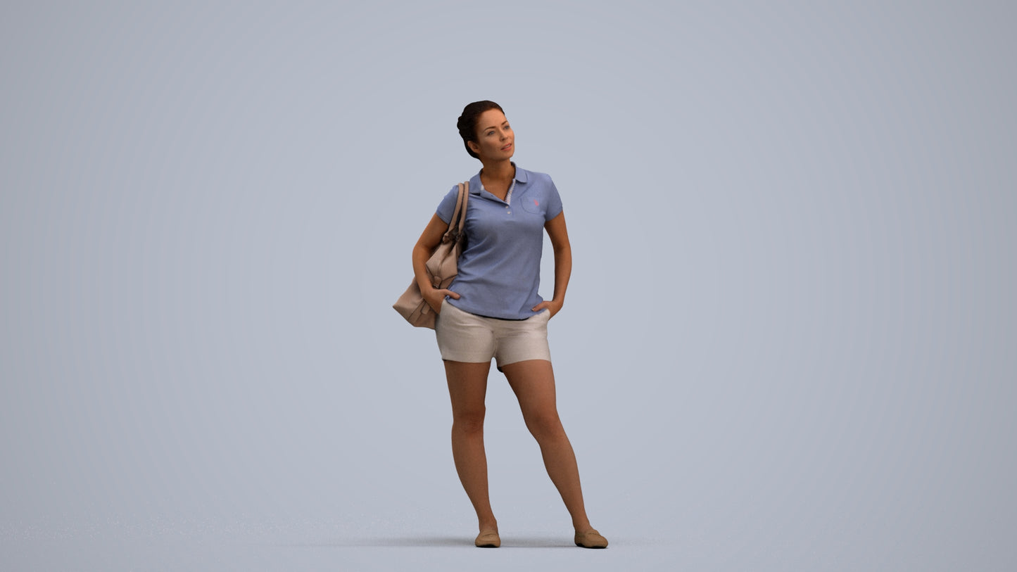 3D scanned woman standing casual, photorealistic archviz people for Enscape and SketchUp, standing pose render