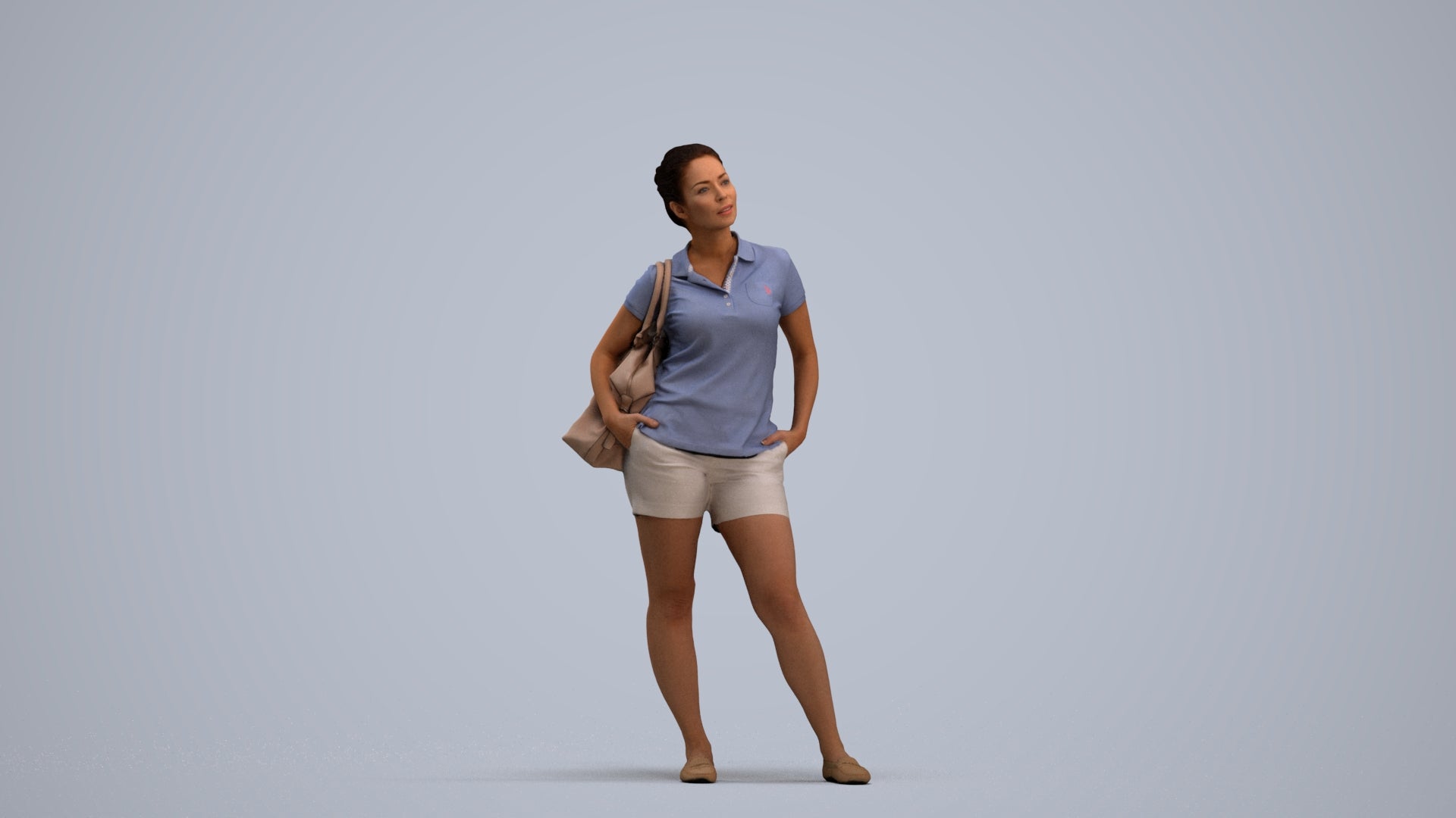 3D scanned woman standing casual, photorealistic archviz people for Enscape and SketchUp, standing pose render