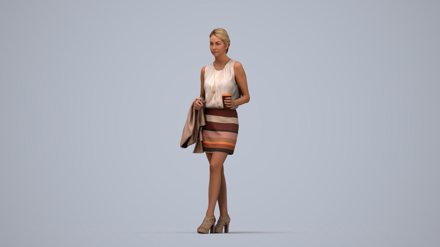 realistic 3D woman business walking, scanned archviz people for Blender and 3ds Max, top-down view render