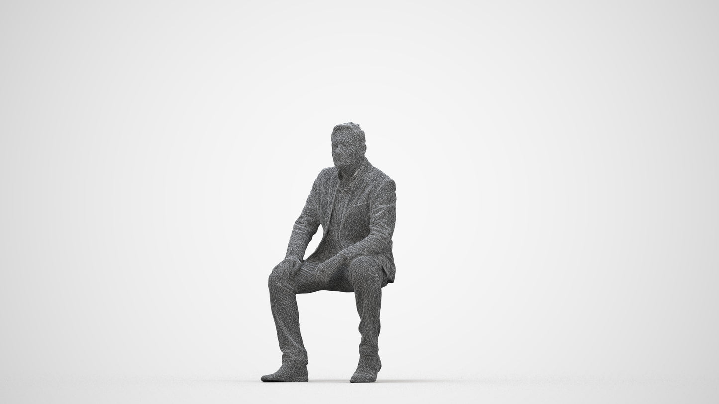 3D human model man business, photogrammetry scanned person for archviz, wireframe back view