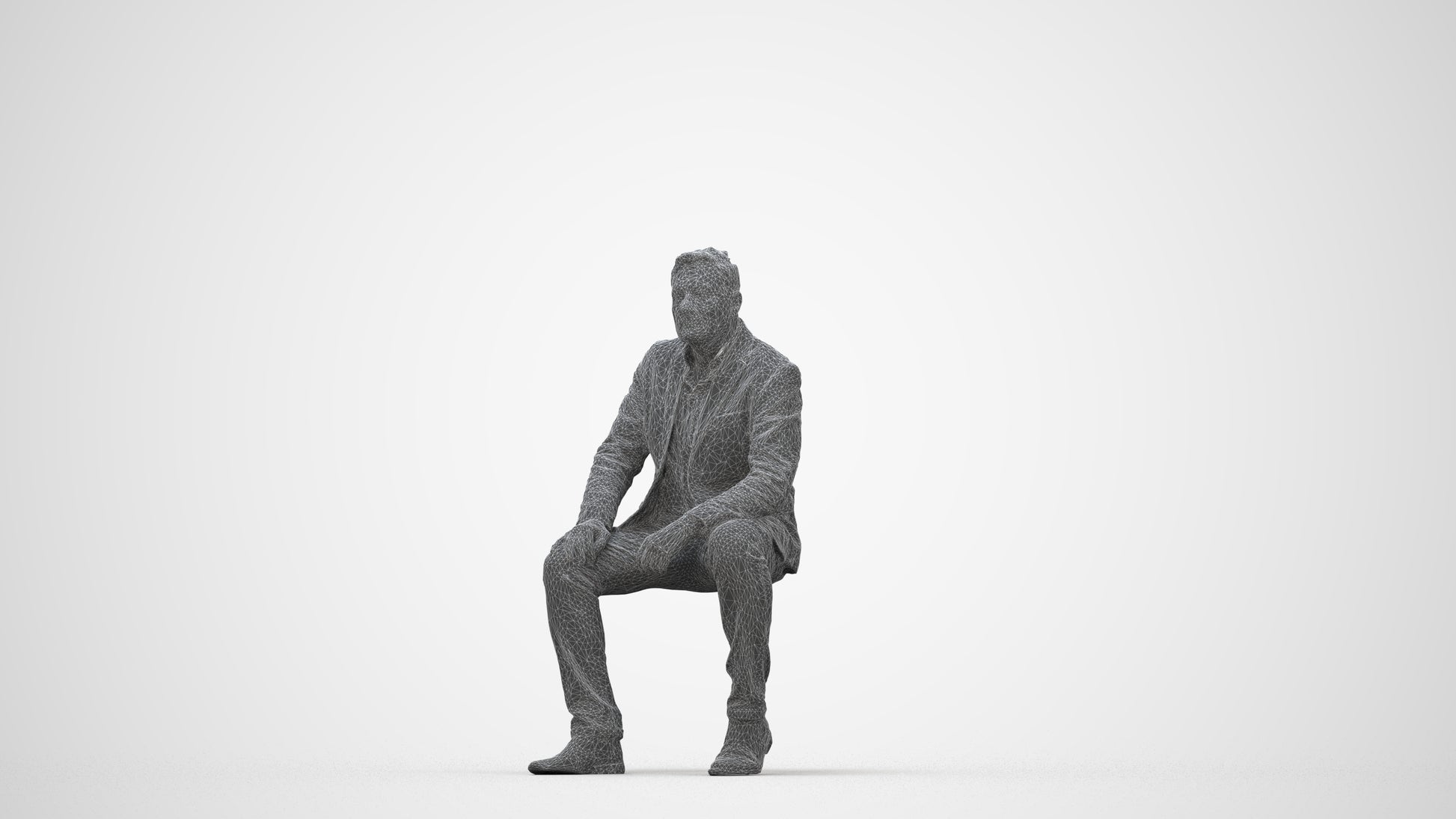 3D human model man business, photogrammetry scanned person for archviz, wireframe back view