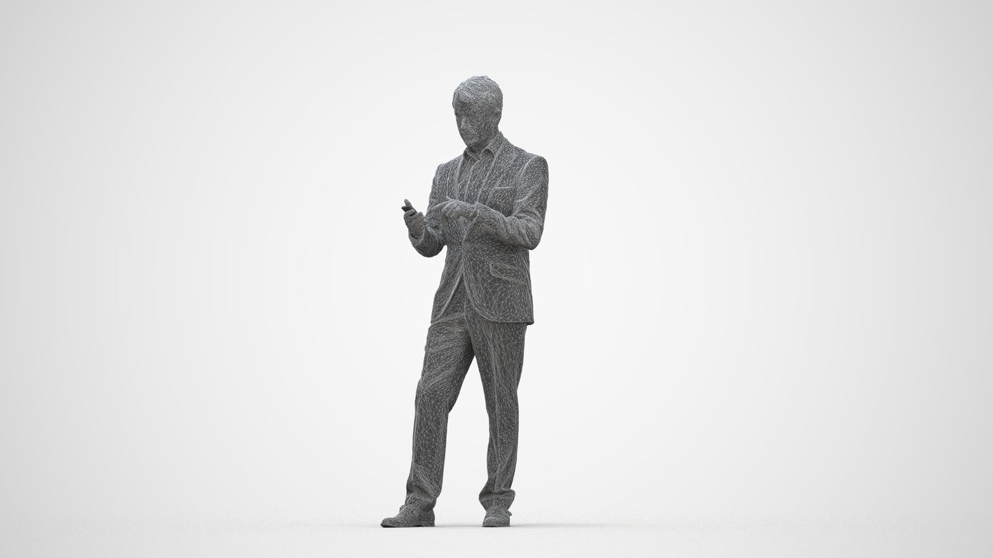 realistic 3D people man business, render-ready for V-Ray and Corona, FBX OBJ, wireframe back view