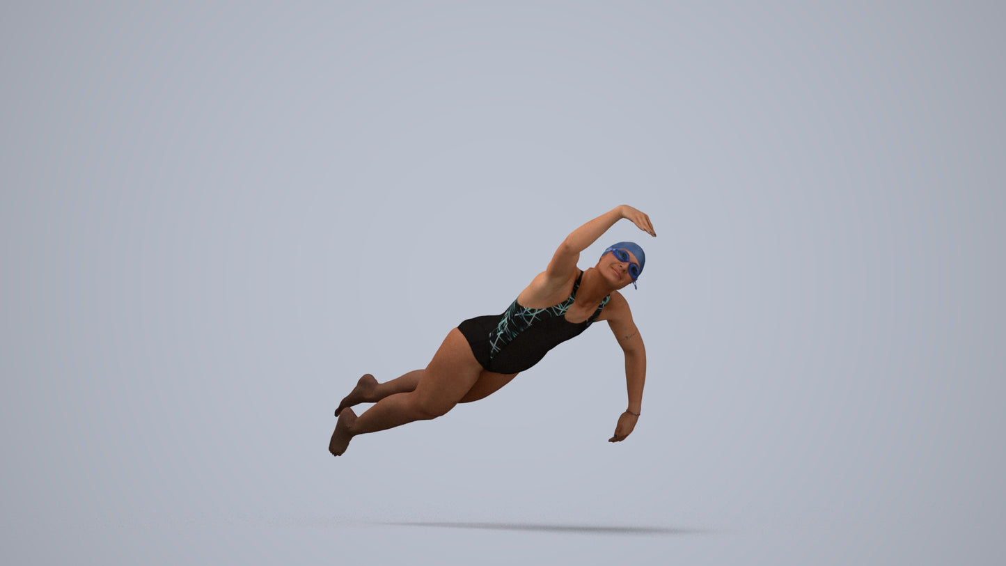 3D human model woman sport pool, photogrammetry scanned person for archviz, standing pose render