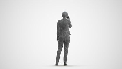 realistic 3D senior woman business standing, scanned archviz people for Blender and 3ds Max, wireframe front view