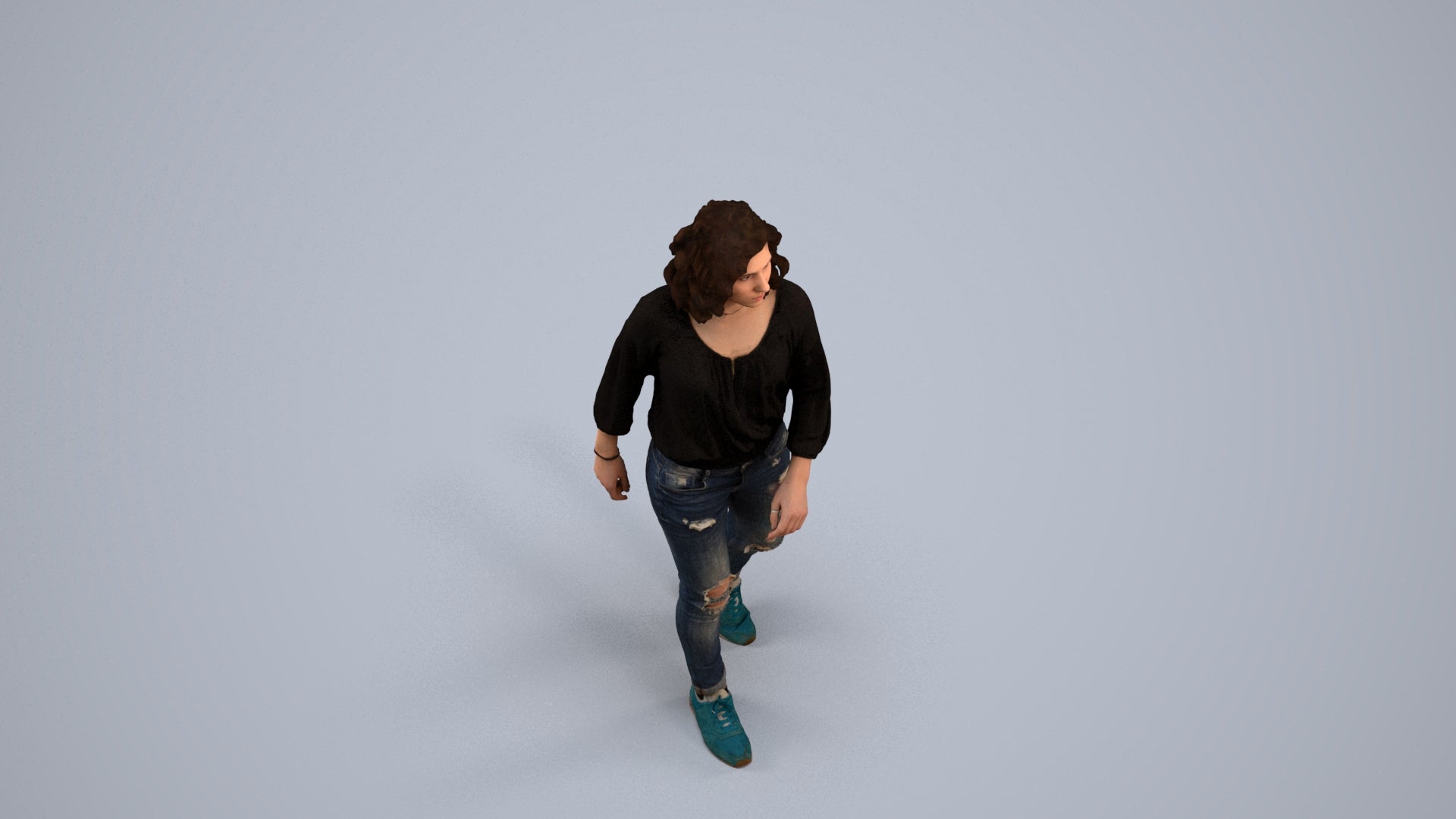 realistic 3D human woman casual walking, archviz people FBX OBJ for Blender, back view render