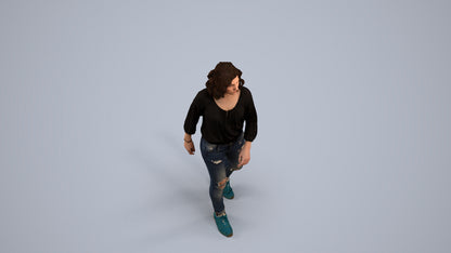 realistic 3D human woman casual walking, archviz people FBX OBJ for Blender, back view render