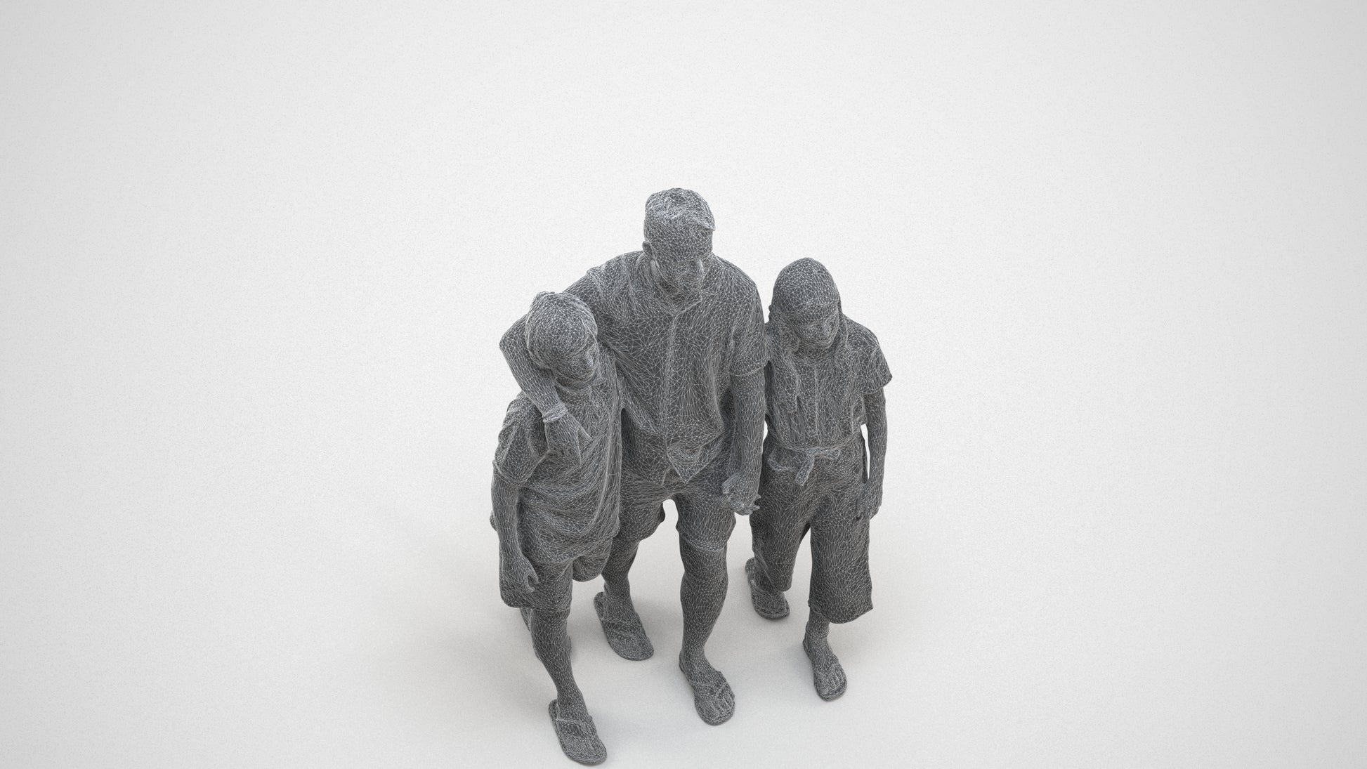 3D scanned girl kids, photorealistic archviz people for Enscape and SketchUp, wireframe three-quarter view