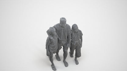 3D scanned girl kids, photorealistic archviz people for Enscape and SketchUp, wireframe three-quarter view