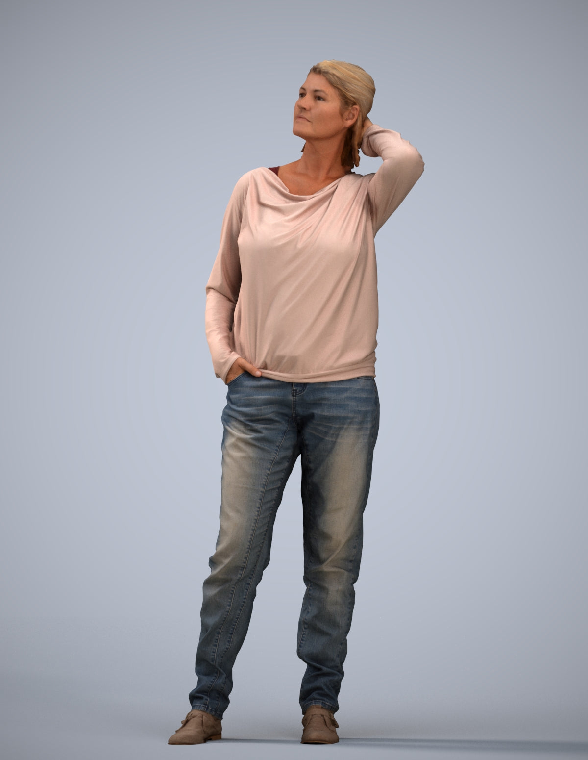 3D people model woman casual standing, scanned human for 3ds Max rendering