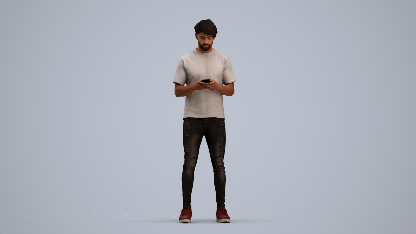 3D scanned man standing casual, photorealistic archviz people for Enscape and SketchUp, standing pose render