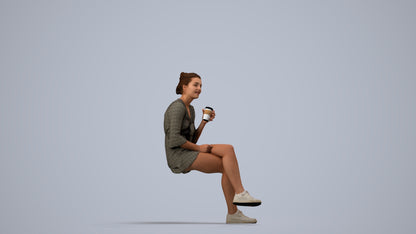 scanned 3D girl casual kids, photogrammetry people for Enscape and V-Ray, side view render
