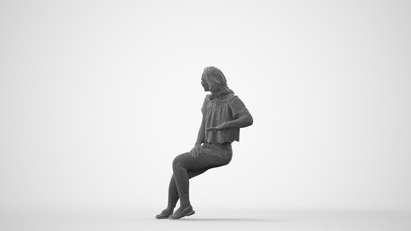 realistic 3D people woman casual sitting, render-ready for V-Ray and Corona, FBX OBJ, square thumbnail