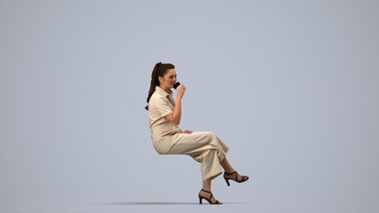 3D scanned woman sitting formal, photorealistic archviz people for Enscape and SketchUp, side view render
