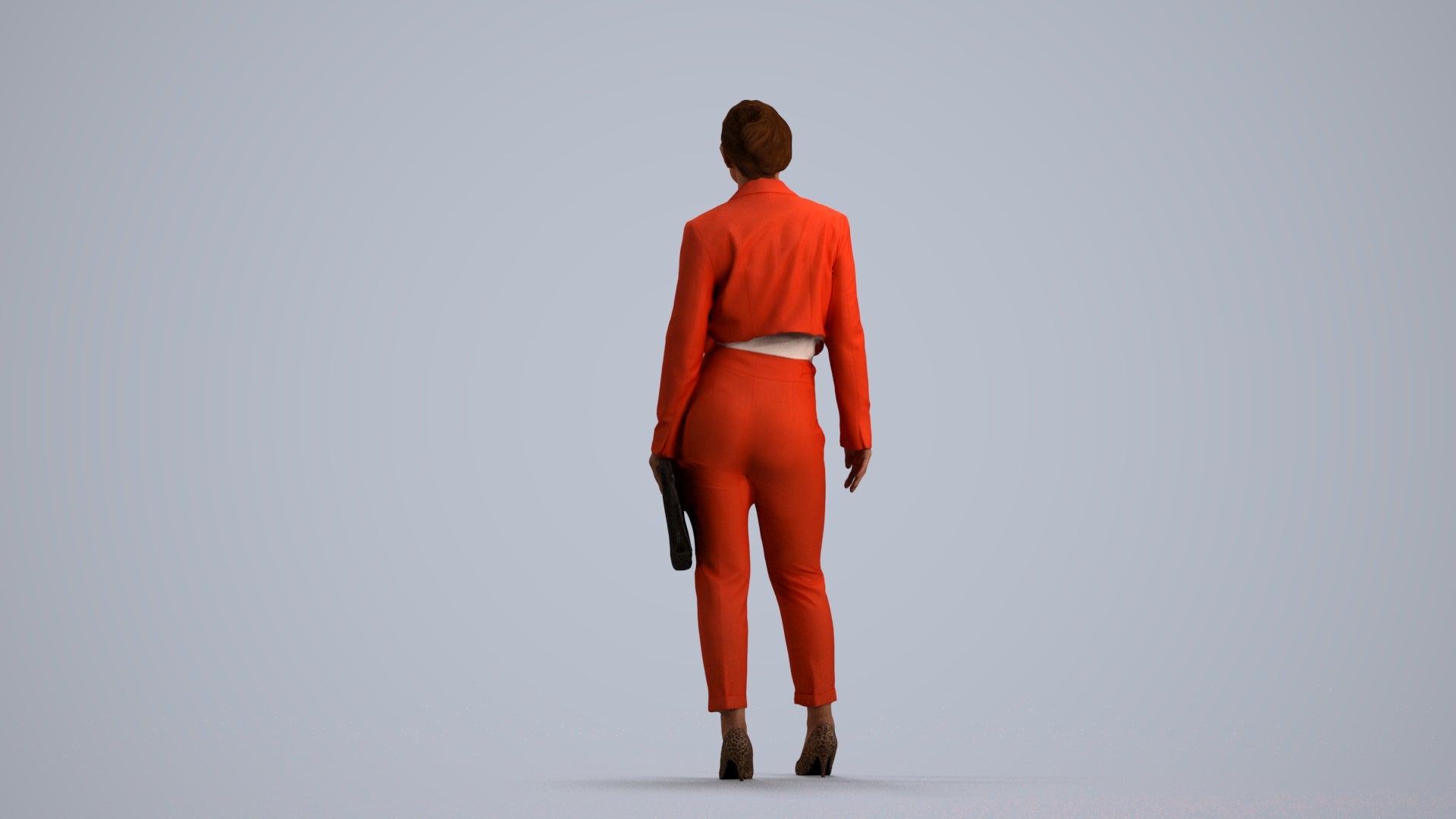 3D human model woman business, photogrammetry scanned person for archviz, front view render