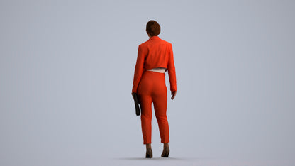 3D human model woman business, photogrammetry scanned person for archviz, front view render