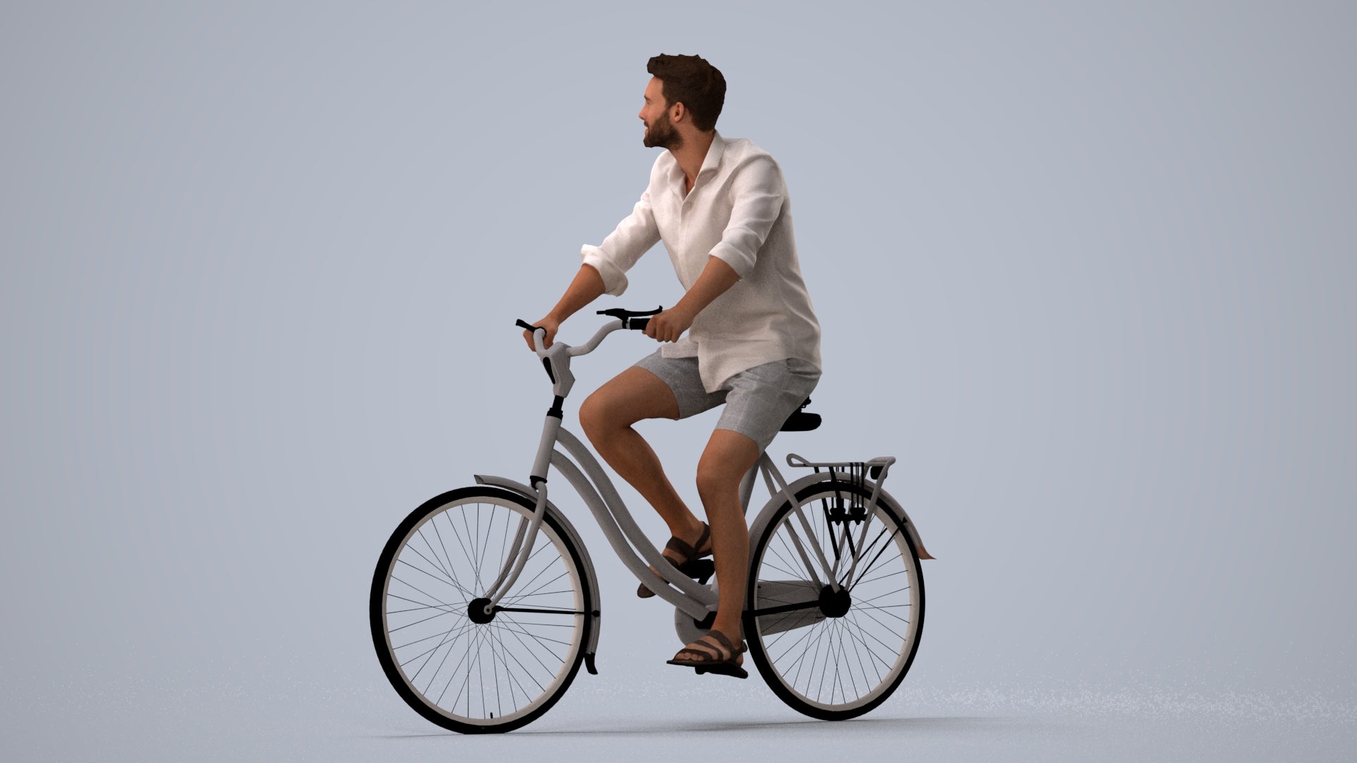 3D scanned man cycling casual, photorealistic archviz people for Enscape and SketchUp, three-quarter view render