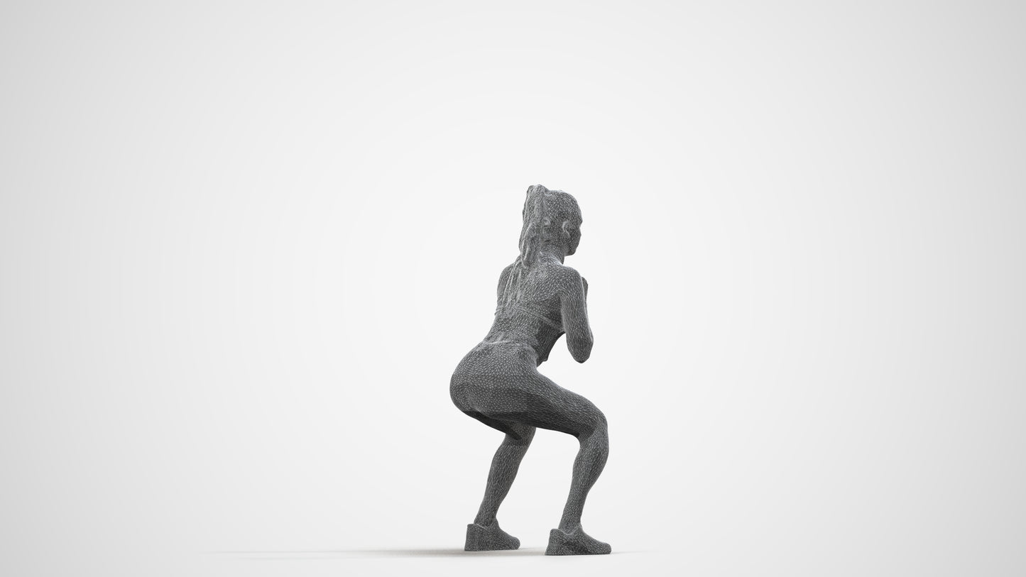 scanned 3D woman sport, photogrammetry people for Enscape and V-Ray, wireframe side view