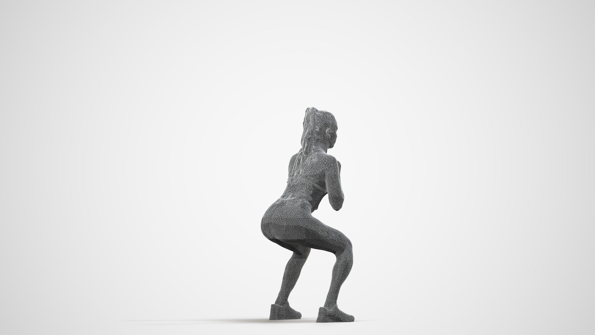 scanned 3D woman sport, photogrammetry people for Enscape and V-Ray, wireframe side view