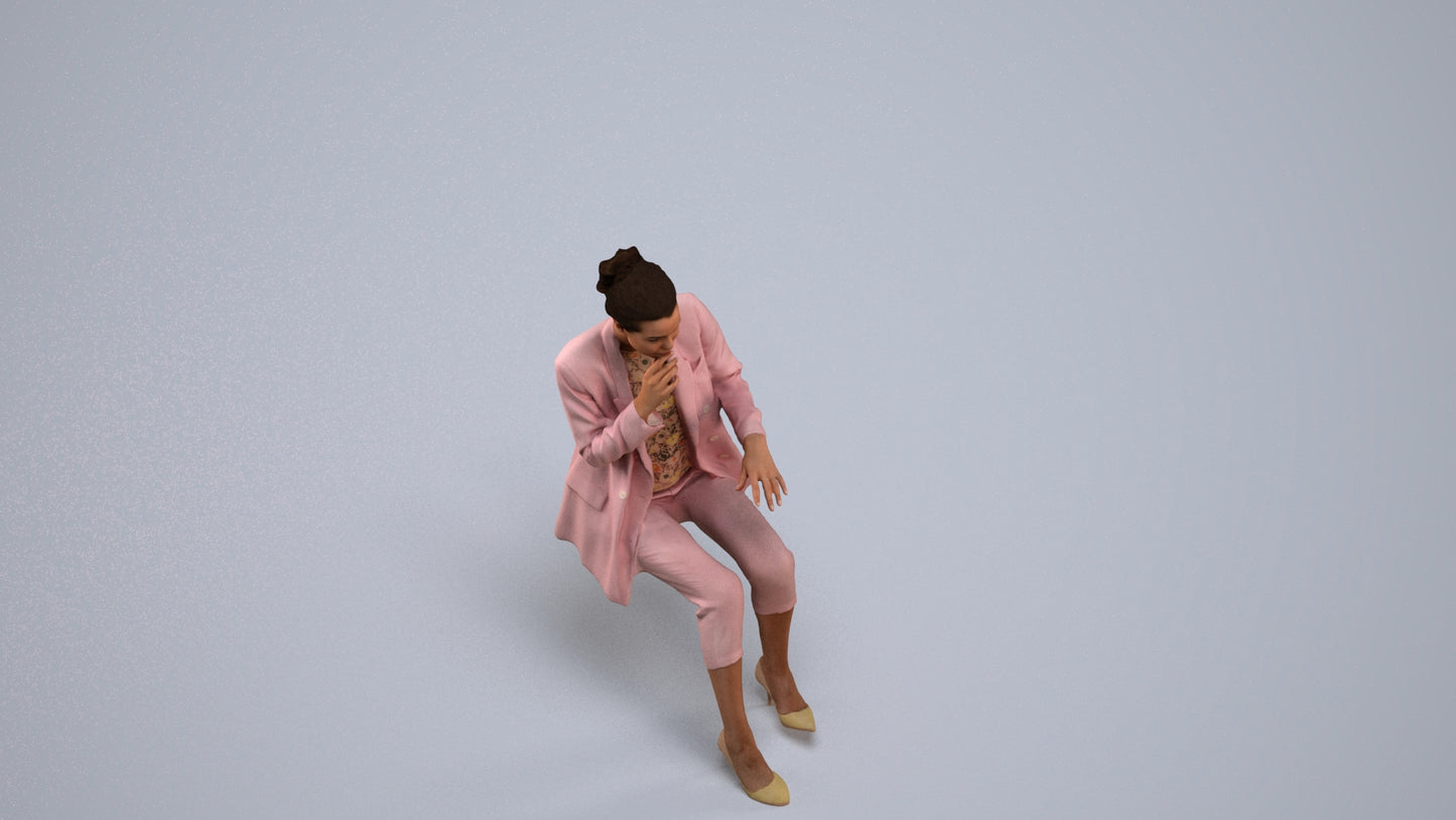 photogrammetry 3D woman business sitting, realistic human model archviz FBX, back view render