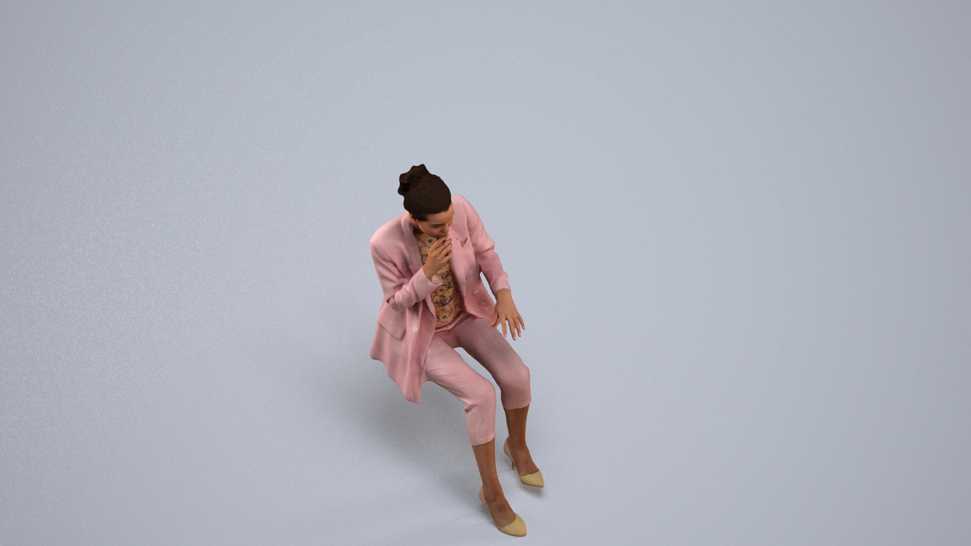 photogrammetry 3D woman business sitting, realistic human model archviz FBX, back view render