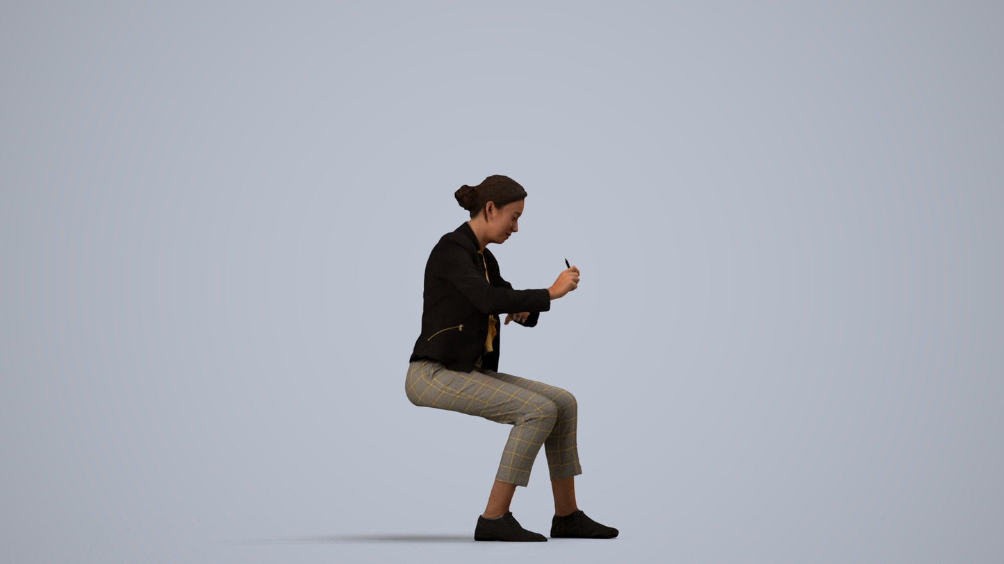 realistic 3D people woman business, render-ready for V-Ray and Corona, FBX OBJ, side view render