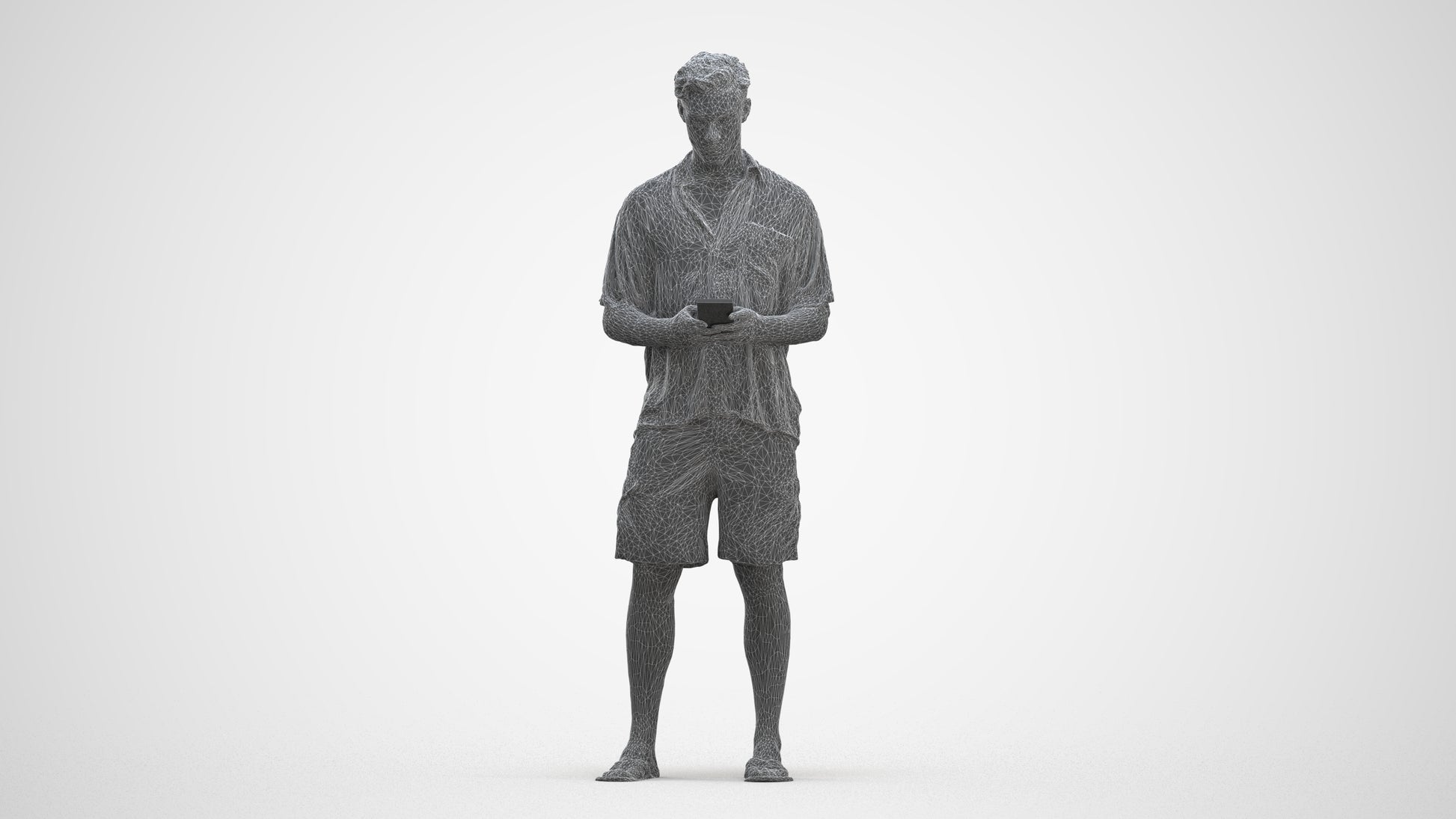 3D human model man casual standing, photogrammetry scanned person for archviz, three-quarter front view render