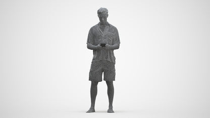 3D human model man casual standing, photogrammetry scanned person for archviz, three-quarter front view render