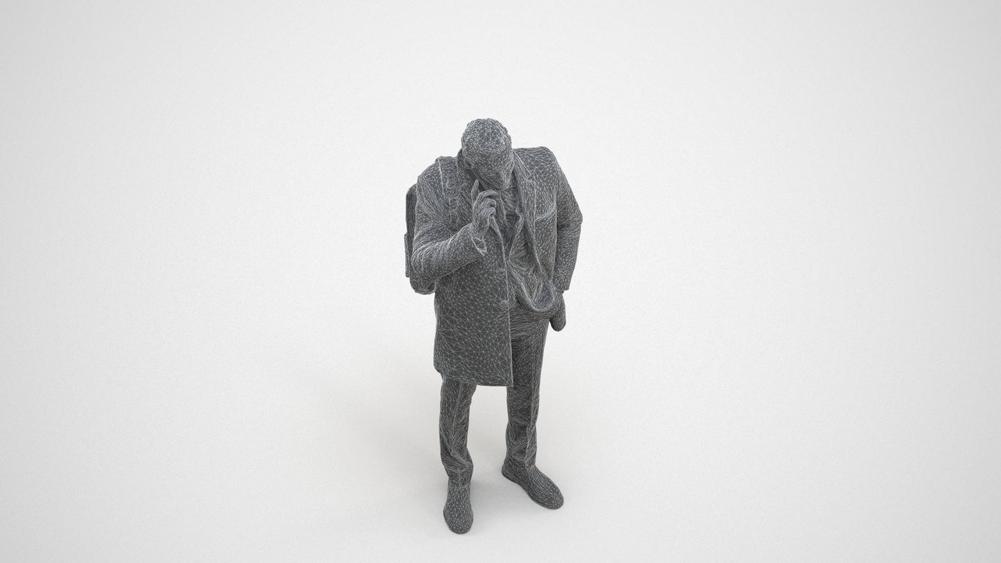 3D scanned man business, photorealistic archviz people for Enscape and SketchUp, wireframe three-quarter view