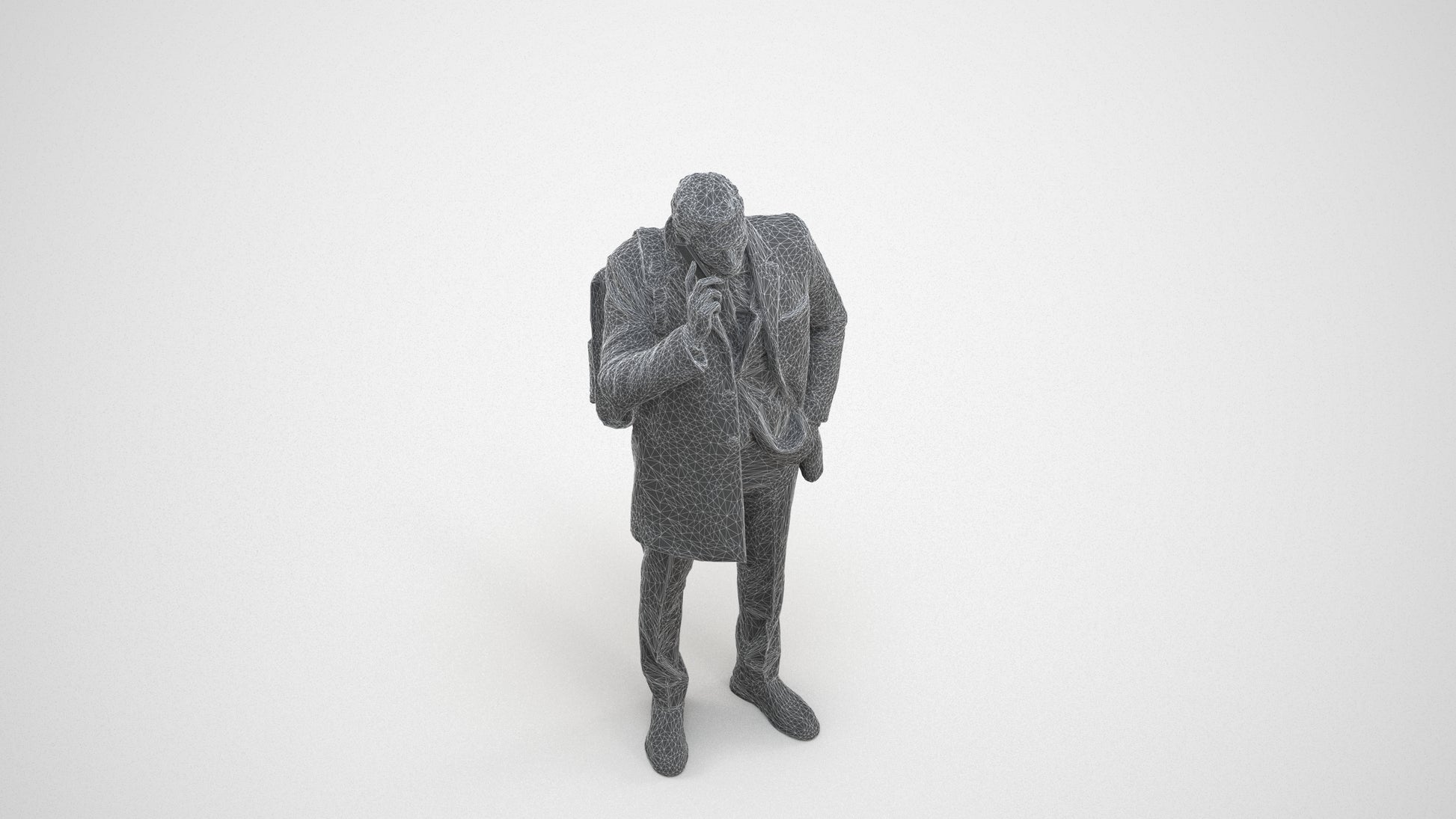 3D scanned man business, photorealistic archviz people for Enscape and SketchUp, wireframe three-quarter view