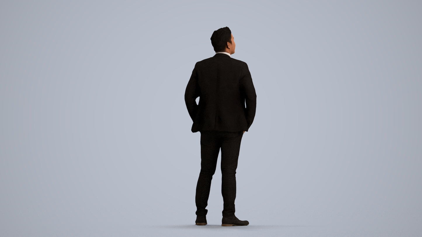 3D scanned man business, photorealistic archviz people for Enscape and SketchUp, front view render