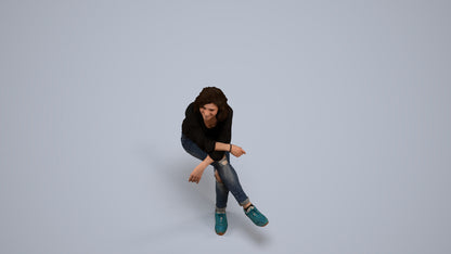 photogrammetry 3D woman casual sitting, realistic human model archviz FBX, back view render