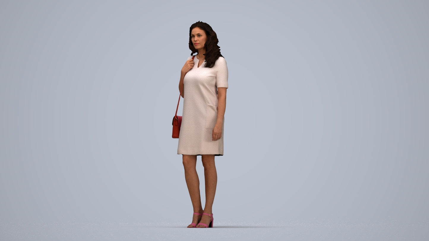 realistic 3D woman business standing, scanned archviz people for Blender and 3ds Max, top-down view render