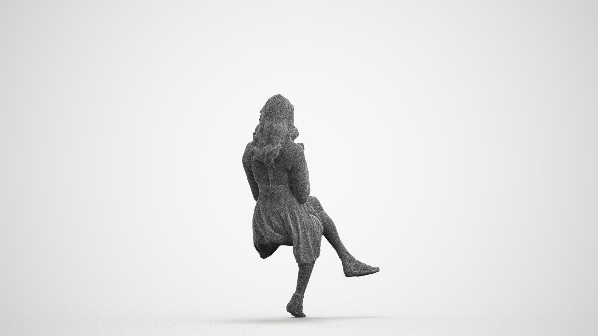 scanned 3D woman sitting, photogrammetry people for Enscape and V-Ray, wireframe front view