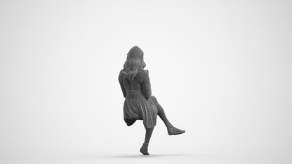 scanned 3D woman sitting, photogrammetry people for Enscape and V-Ray, wireframe front view